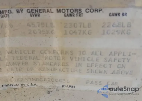 1986 Chevrolet Monte Carlo from USA, damaged, VIN 1G1GZ3780GR200036